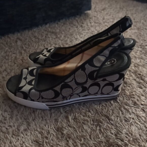 COACH Black Signature Wedge Peeptoe Sandles - Picture 5 of 5